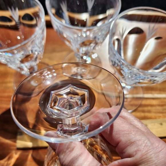 4 Panel Slashes Fan Cut to Clear Crystal Wine Goblets 5.5" - Picture 4 of 11